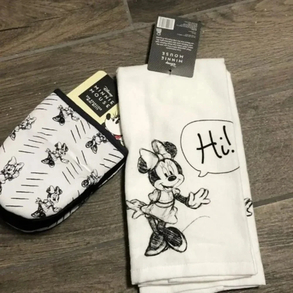 NWT disney Sketch Minnie mouse kitchen towel & mini mitts set fandom classic